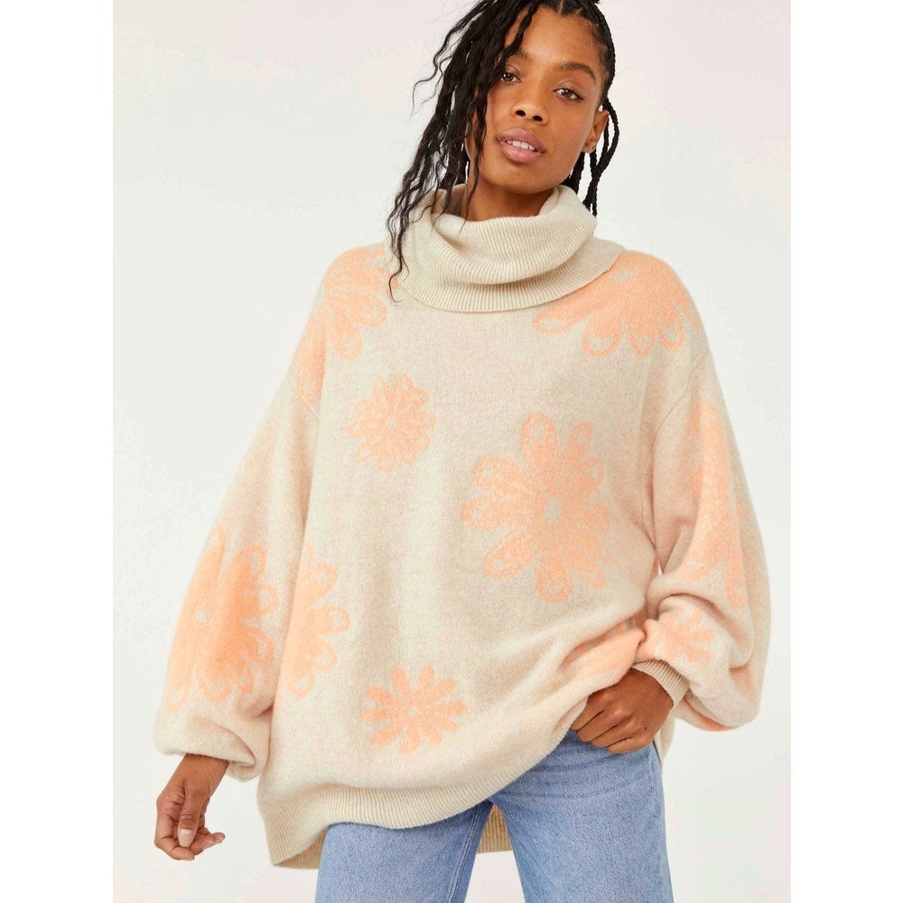Free People Daisy Chain Cashmere Sweater in Parchment Coral Size S